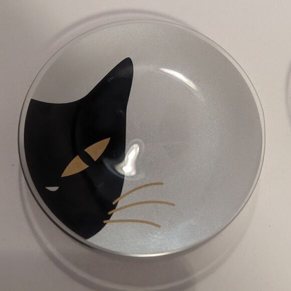 2Pc Set Japanese Cat Glass Plates Jewelry Catch All Dish - Picture 3 of 7